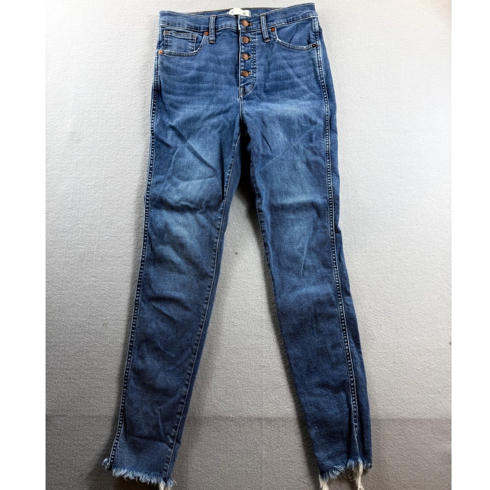 Madewell 10" High-Rise Skinny Jeans Women 29T Blue Button Fly Frayed Hem 30x29